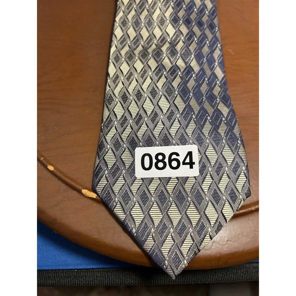 IV Front Silver Men's 100% Silk Tie‎ Abstract Geometric Necktie Extra Long